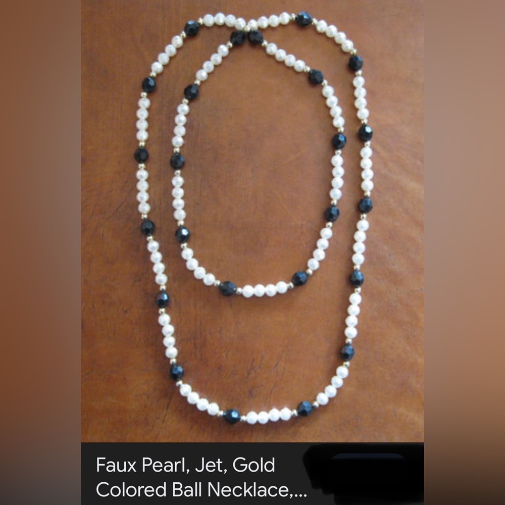 Elegant Black & White Faux Pearl Beaded Necklace with 14KT Ball Accents